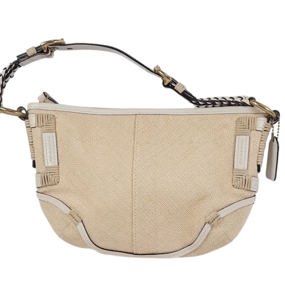 COACH Vintage L053-4710 Canvas & Leather Shoulder Bag Beige Braided Strap Hobo